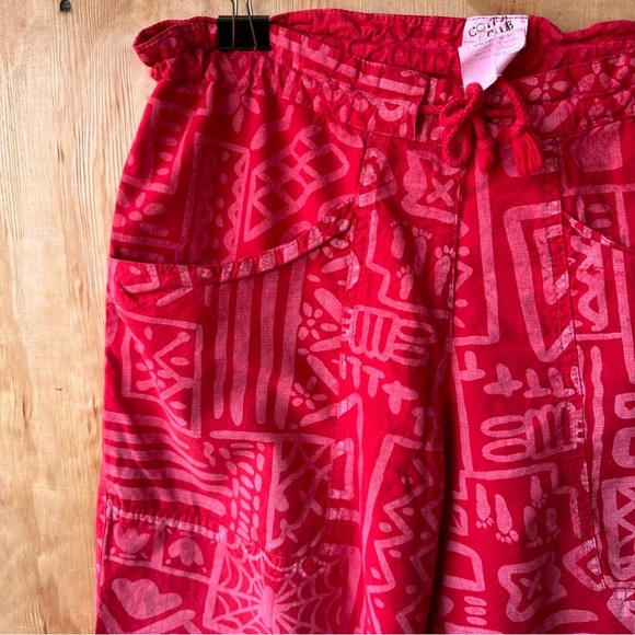 Vintage Cotton Club Red Abstract Geo Print Drawstring Pull on Pants - Picture 5 of 8